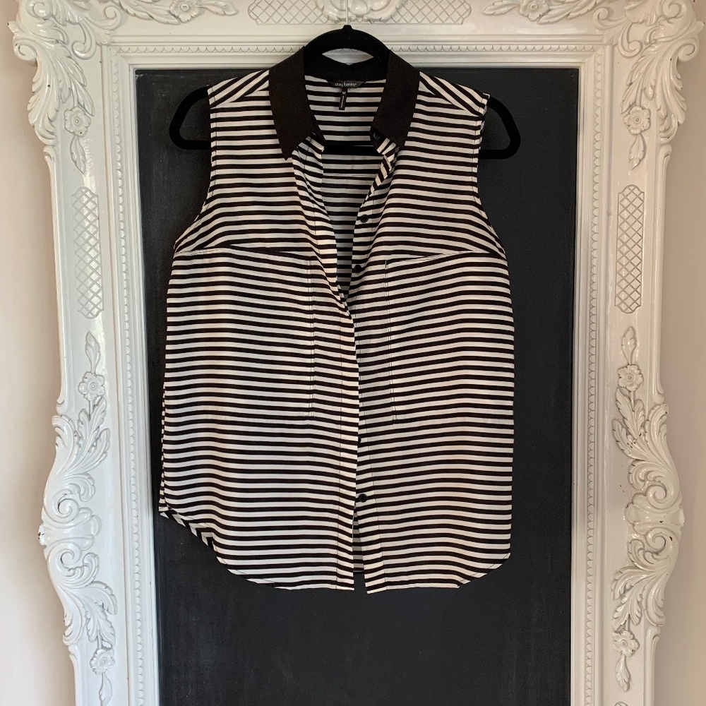 Sleeveless Striped Button Down